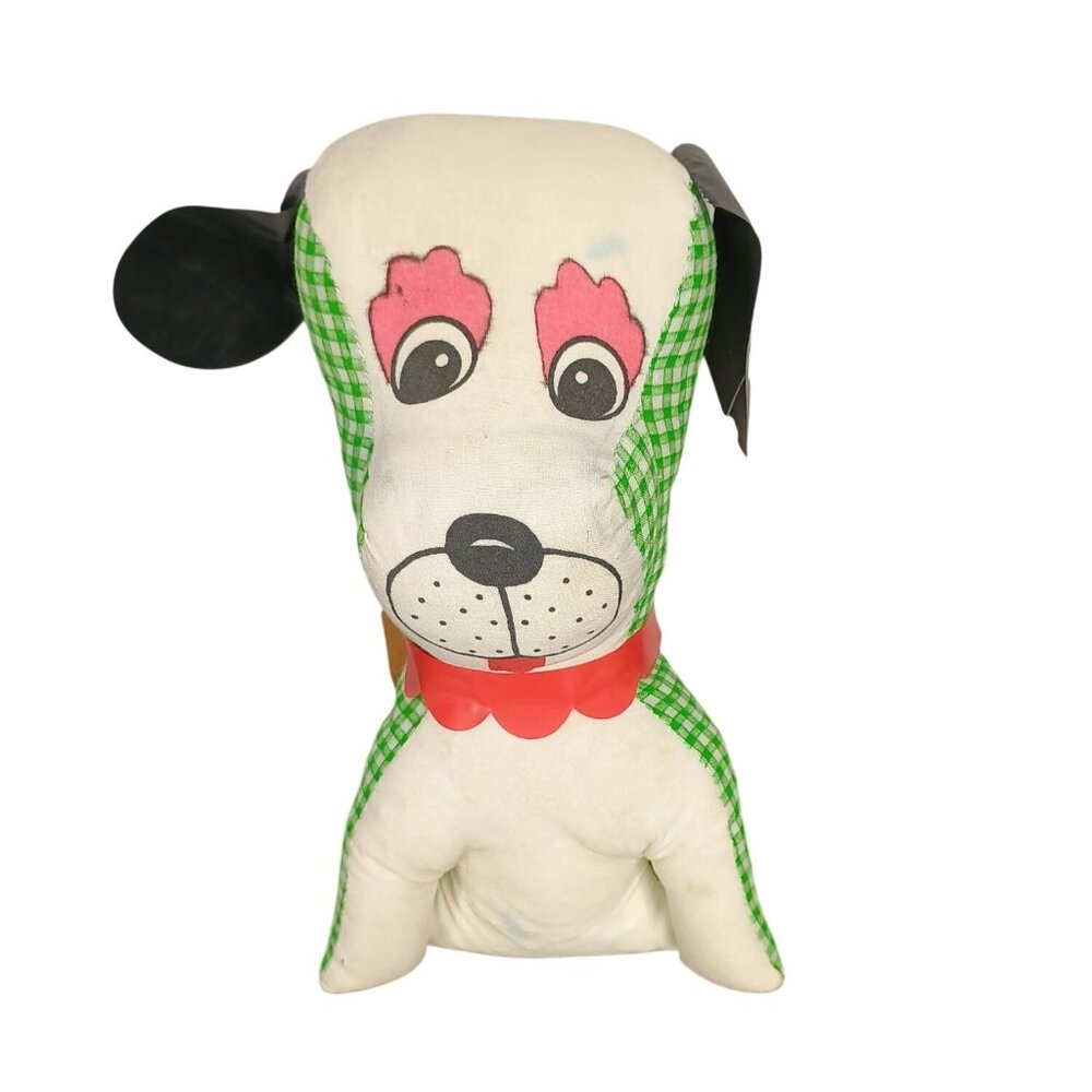 Vintage Samwell Carnival Prize Dog Plush By Samet & Wells Inc. Green Gingham & R